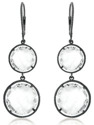 GV Cubic Zirconia Sterling Silver Black Plated or clear Double Round Clear Quartz Drop Earrings - Blue