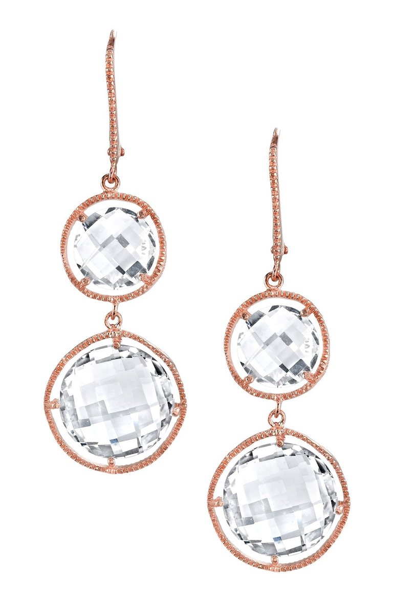 GV Cubic Zirconia Sterling Silver Black Plated or clear Double Round Clear Quartz Drop Earrings - Pink