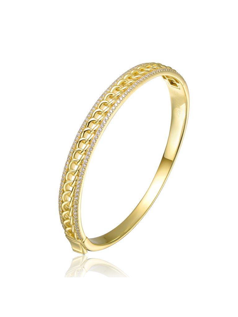 GV Sterling Silver 14k Yellow Gold Plated with Cubic Zirconia Chain Link Stiff Bangle Bracelet - Gold