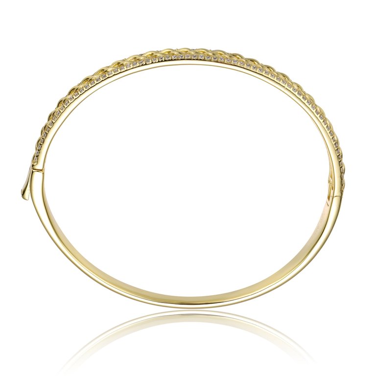 GV Sterling Silver 14k Yellow Gold Plated with Cubic Zirconia Chain Link Stiff Bangle Bracelet