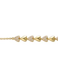GV Sterling Silver 14k Yellow Gold Plated with Cubic Zirconia Pave Heart Stampato Link Adjustable Bracelet
