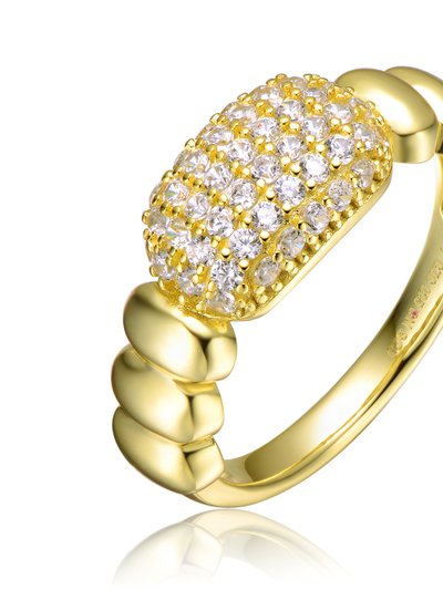 Genevive GV Sterling Silver 14k Yellow Gold Plated with Cubic Zirconia Pave Scalloped Ring product