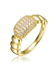 GV Sterling Silver 14k Yellow Gold Plated with Cubic Zirconia Pave Scalloped Ring - Gold