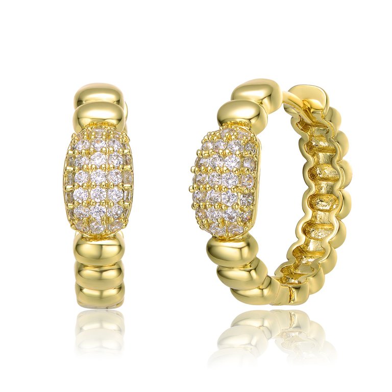 GV Sterling Silver 14k Yellow Gold Plated with Cubic Zirconia Scalloped Huggie Hoop Earrings - Gold
