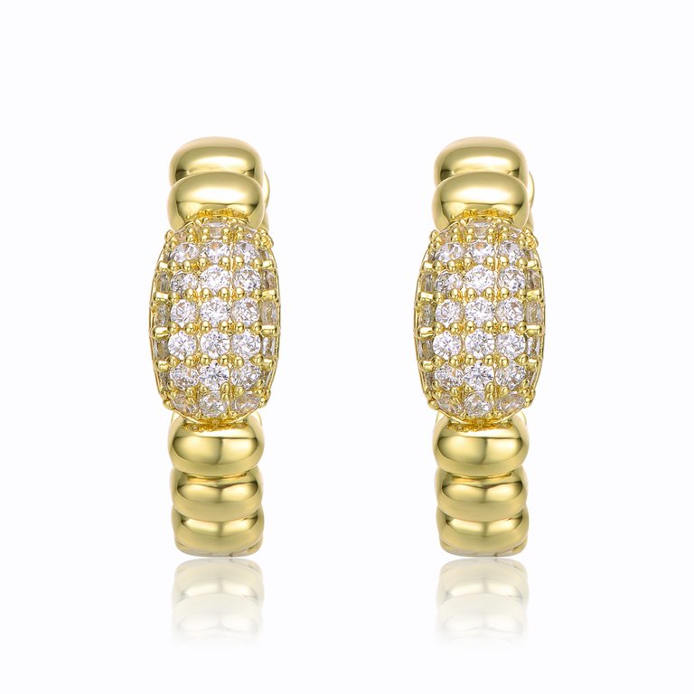 GV Sterling Silver 14k Yellow Gold Plated with Cubic Zirconia Scalloped Huggie Hoop Earrings