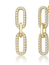 GV Sterling Silver 14k Yellow Gold Plated with Cubic Zirconia Triple Link Chain Dangle Earrings - Gold