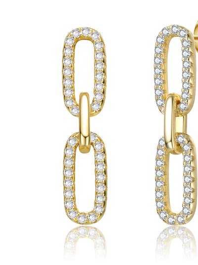 GENEVIVE GV Sterling Silver 14k Yellow Gold Plated with Cubic Zirconia Triple Link Chain Dangle Earrings product