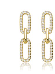 GV Sterling Silver 14k Yellow Gold Plated with Cubic Zirconia Triple Link Chain Dangle Earrings