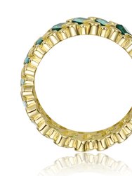GV Sterling Silver 14k Yellow Gold Plated with Emerald & Baguette Eternity Band Ring