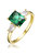 GV Sterling Silver 14k Yellow Gold Plated with Emerald & Cubic Zirconia 3-Stone Engagement Anniversary Ring - Green