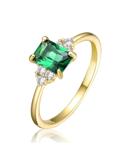 Genevive GV Sterling Silver 14k Yellow Gold Plated with Emerald & Cubic Zirconia Solitaire Cluster Anniversary Engagement Ring product