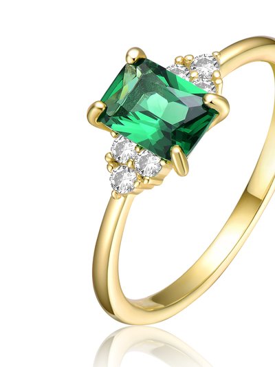 Genevive GV Sterling Silver 14k Yellow Gold Plated with Emerald & Cubic Zirconia Solitaire Cluster Anniversary Engagement Ring product