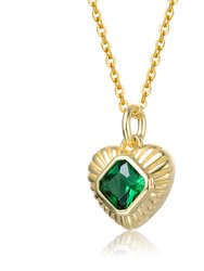 GV Sterling Silver 14k Yellow Gold Plated with Emerald Cubic Zirconia Sunray Heart Pendant Necklace