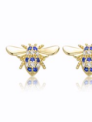 GV Sterling Silver 14k Yellow Gold Plated with Emerald or Yellow Cubic Zirconia Pave Wasp Stud Earrings