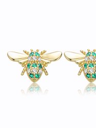 GV Sterling Silver 14k Yellow Gold Plated with Emerald or Yellow Cubic Zirconia Pave Wasp Stud Earrings
