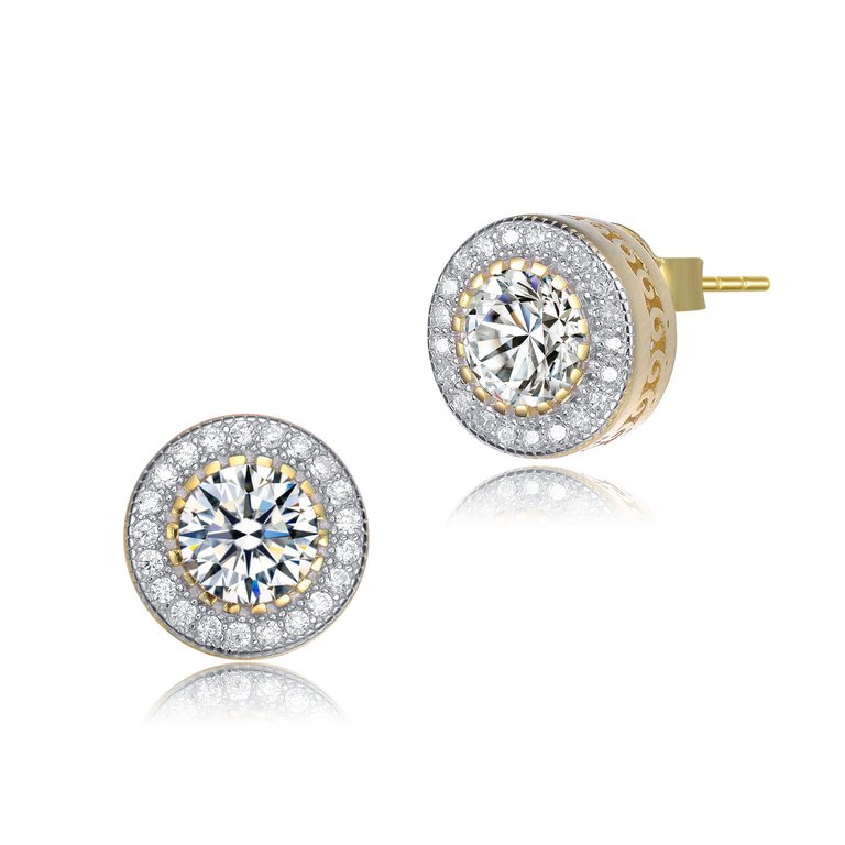 GV Sterling Silver Cubic Zirconia Round Clear,Pink or Gold Plated Earrings - Gold