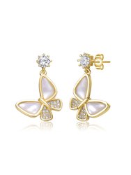 Kids/Teens 14K Yellow Gold Plating with Clear Cubic Zirconia Butterfly Drop Earrings - Gold