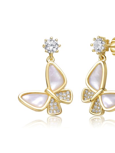Genevive Kids/Teens 14K Yellow Gold Plating with Clear Cubic Zirconia Butterfly Drop Earrings product