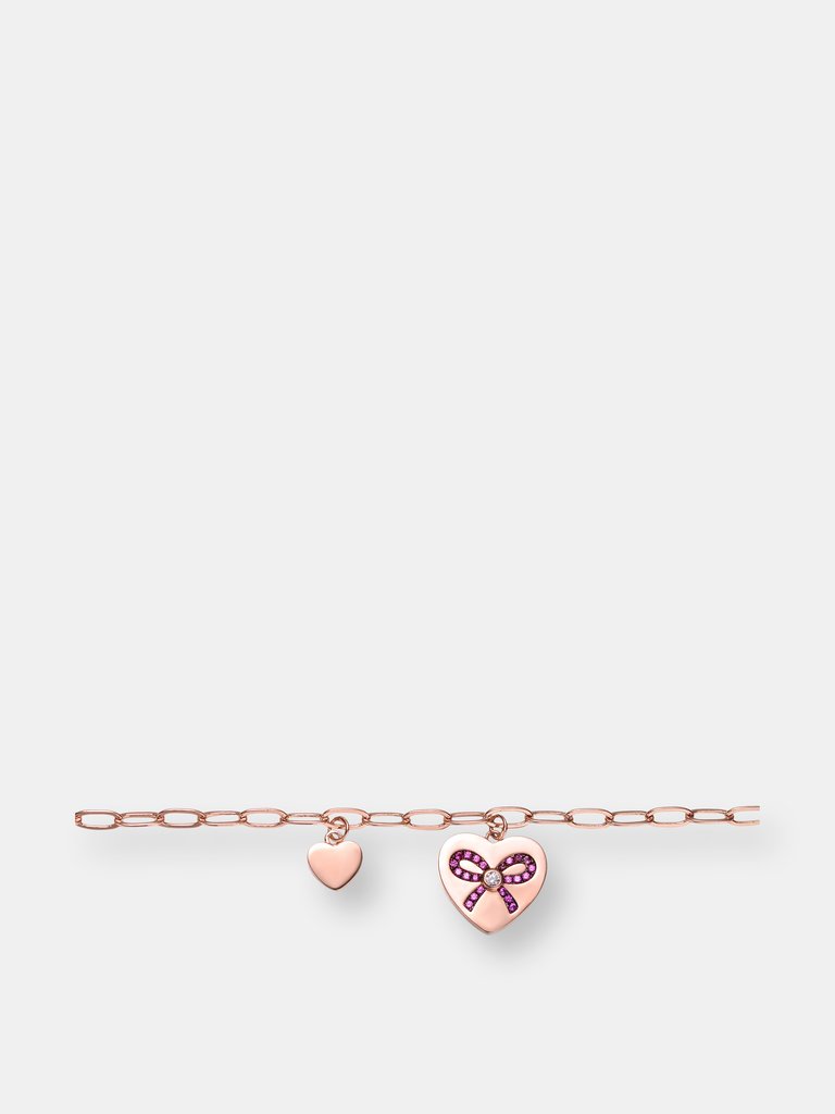 Kids'/Teens' Sterling Silver with Cubic Zirconia Heart Paper Clip Chain Bracelet