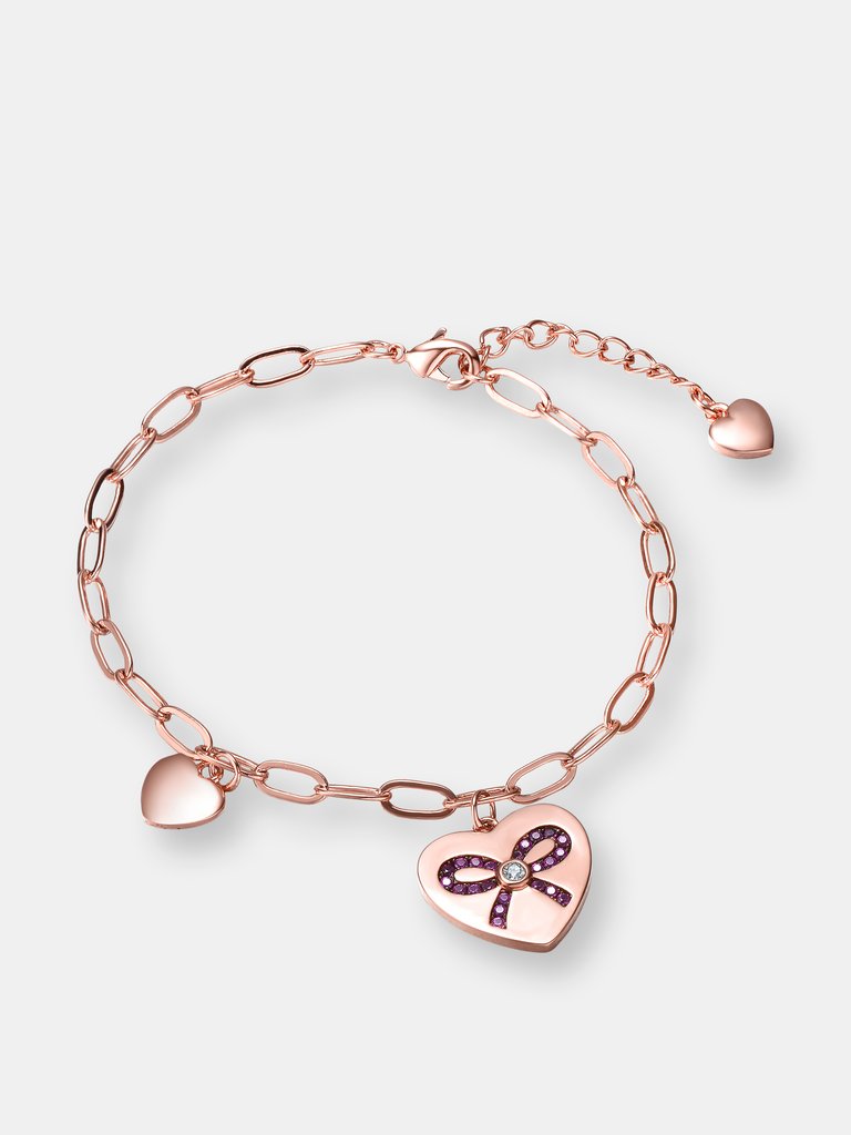 Kids'/Teens' Sterling Silver with Cubic Zirconia Heart Paper Clip Chain Bracelet - Rose