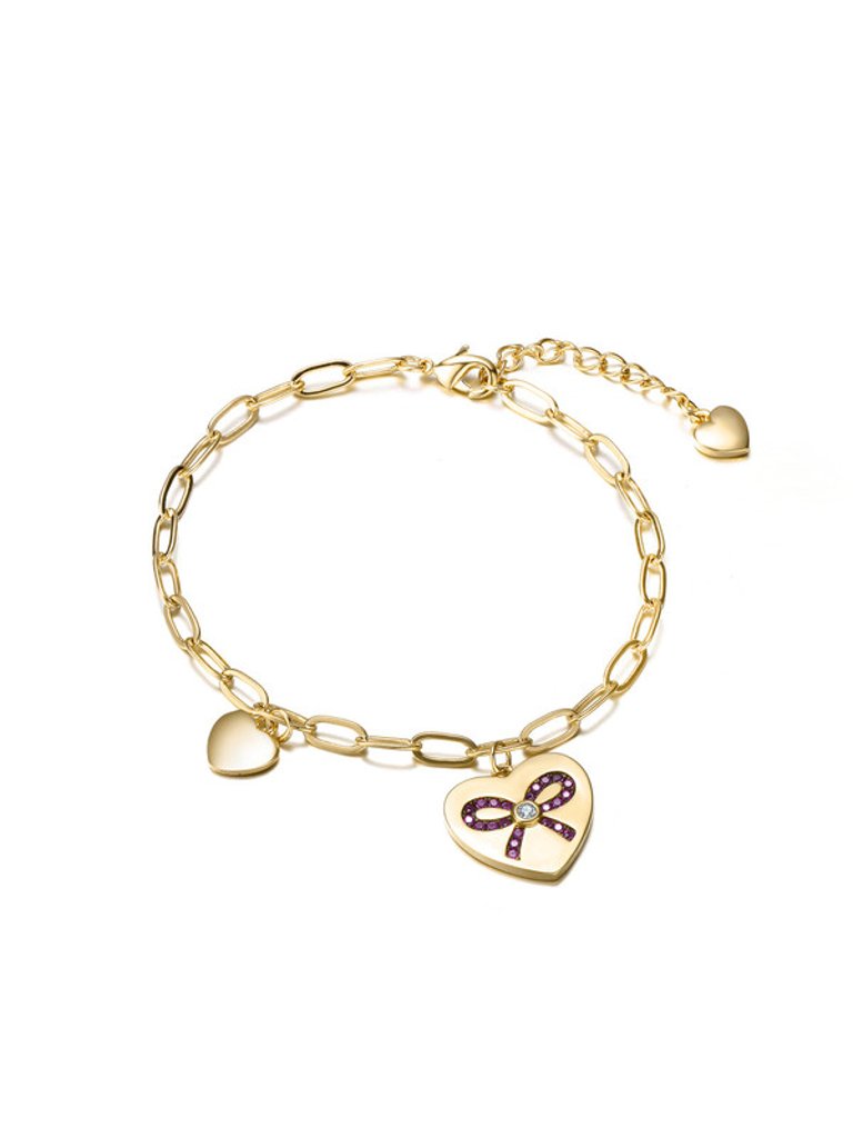 Kids'/Teens' Sterling Silver With Cubic Zirconia Heart Paper Clip Chain Bracelet - Gold