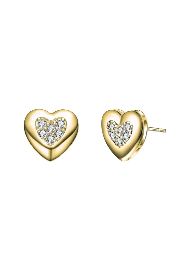 Lovely Platinum Plated Heart Stud Earrings - Gold