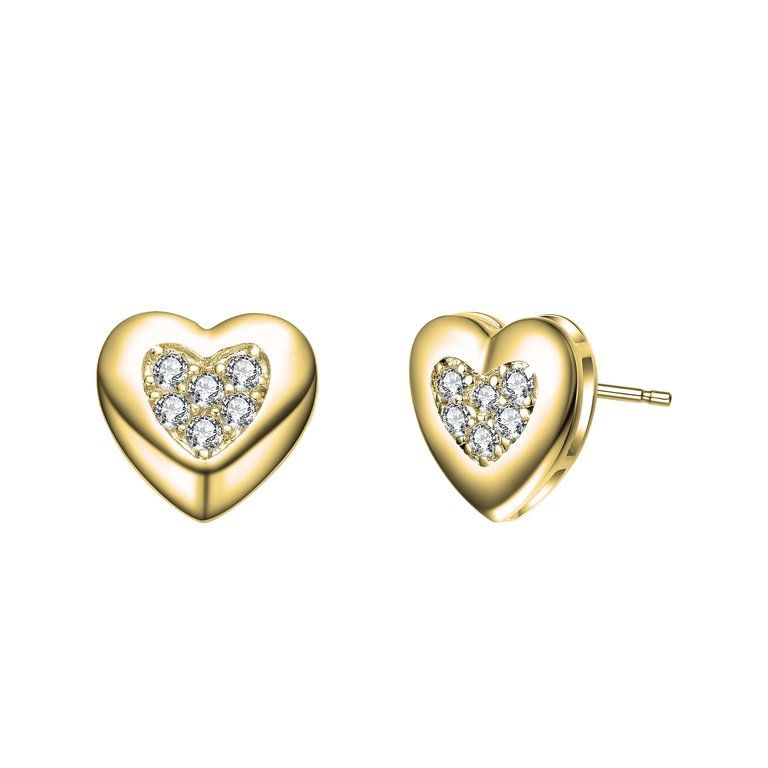 Lovely Platinum Plated Heart Stud Earrings - Gold