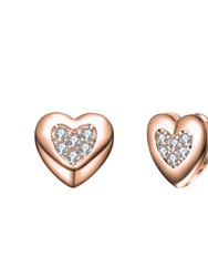Lovely Platinum Plated Heart Stud Earrings - Pink