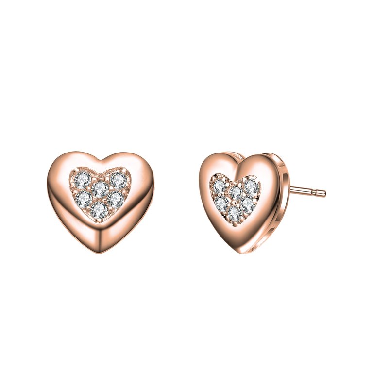 Lovely Platinum Plated Heart Stud Earrings - Pink