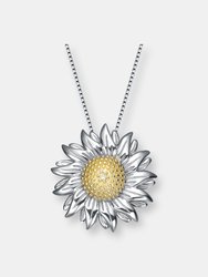 Rhodium Plated Cubic Zirconia Sunflower Shape Pendant - Yellow