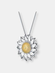 Rhodium Plated Cubic Zirconia Sunflower Shape Pendant