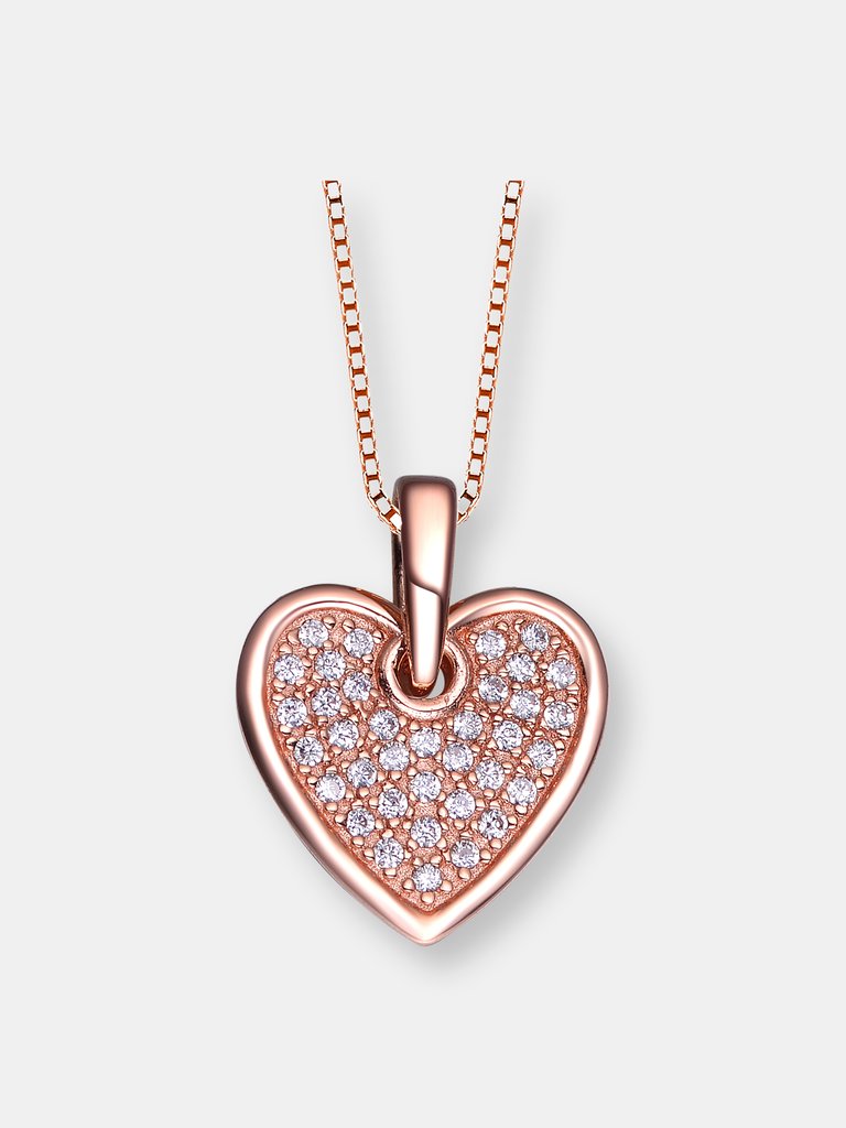 Rose Gold Overlay Cubic Zirconia Pave Heart Necklace - Rose Gold