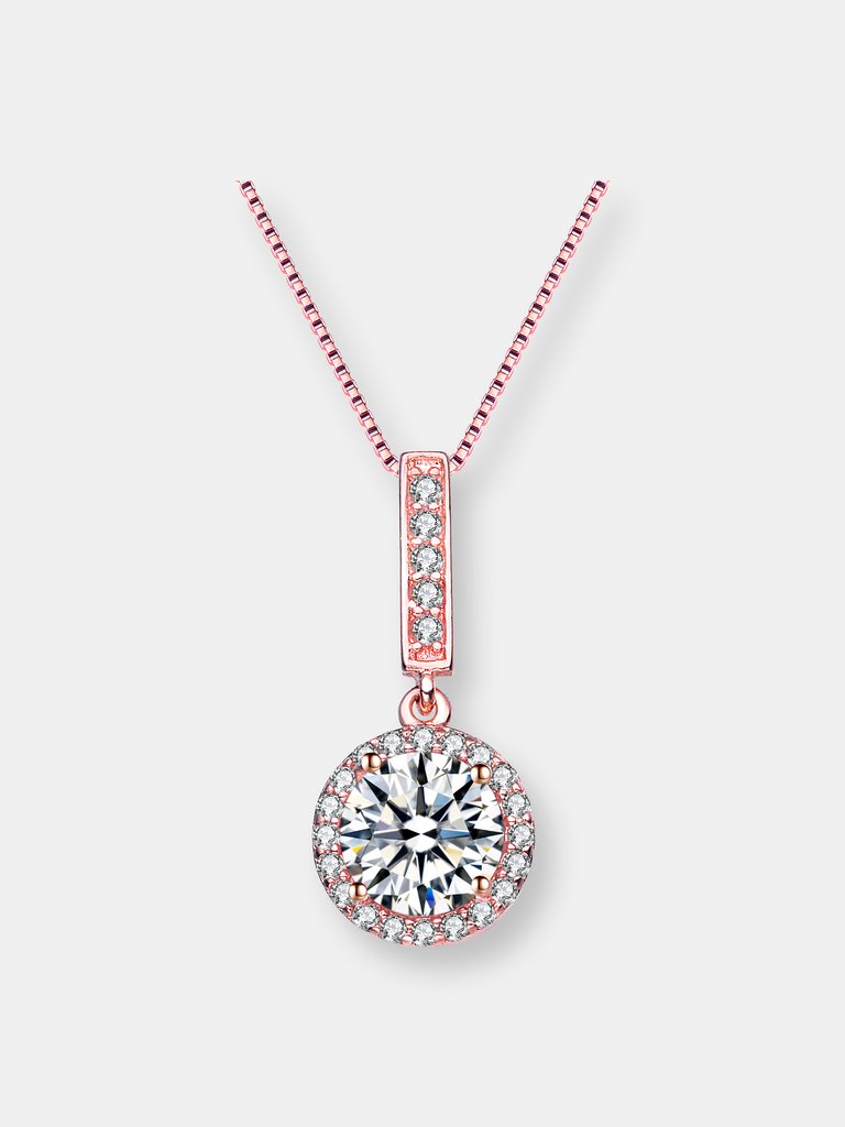 Rose Gold Overlay Cubic Zirconia Solitaire Necklace - Pink