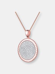 Rose Gold Plated Clear Cubic Zirconia Round Shaped Pendant Necklace