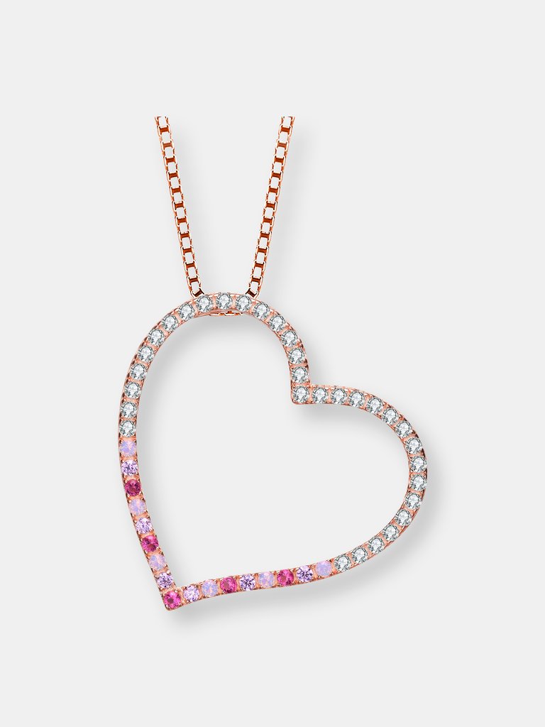 Rose Gold Plated Cubic Zirconia Heart Shape Necklace - Pink