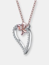 Rose-plated Sterling Silver Cubic Zirconia Heart And Bowtie Necklace