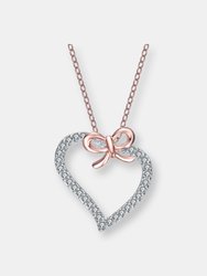 Rose-plated Sterling Silver Cubic Zirconia Heart And Bowtie Necklace - Pink