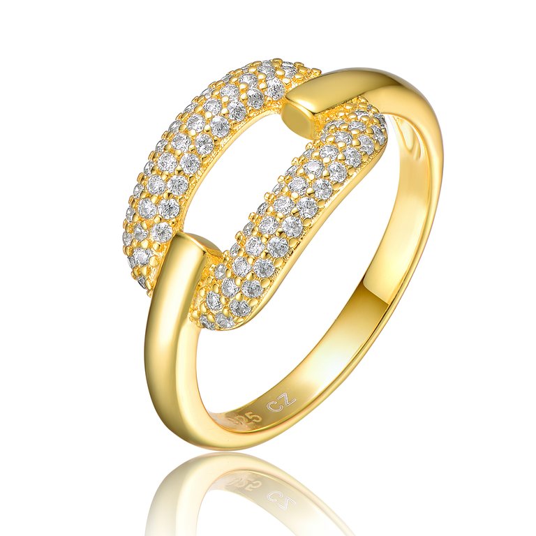 Sterling Silver 14K Gold Plated And Cubic Zirconia 2-Row Modern Ring - Gold