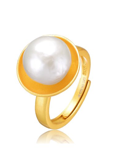 Genevive Sterling Silver 14k Gold Plated With Genuine Freshwater Pearl Adjustable Ring product