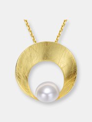 Sterling Silver 14k Gold Plated with Genuine Freshwater Pearl Donut Shape Pendant Necklace - Gold