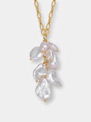 Sterling Silver 14k Gold Plated with Genuine Freshwater Pearl Pendant Necklace - Gold