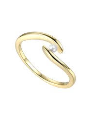 Sterling Silver 14k Gold Plated With White Freshwater Pearl Ocean Wave Stacking Ring