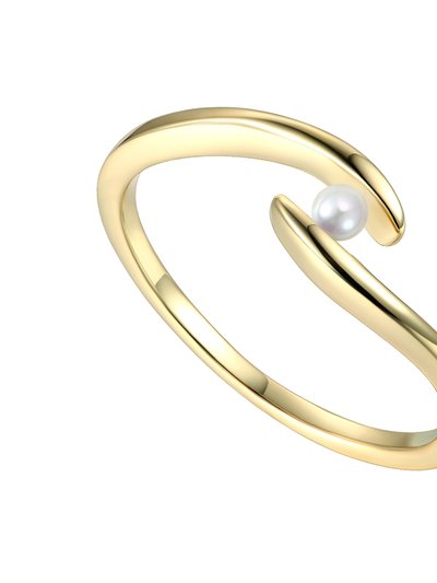 Genevive Sterling Silver 14k Gold Plated With White Freshwater Pearl Ocean Wave Stacking Ring product
