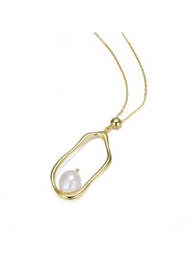 Genevive Sterling Silver 14k Gold Plating With Genuine Freshwater Pearl Halo Pendant Necklace product
