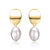 Sterling Silver 14k Yellow Gold Plated Oval White Pearl Drop Medallion Dangle Earrings