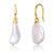 Sterling Silver 14k Yellow Gold Plated with Baroque White Pearl French Hook Dangle Drop Earrings - Gold