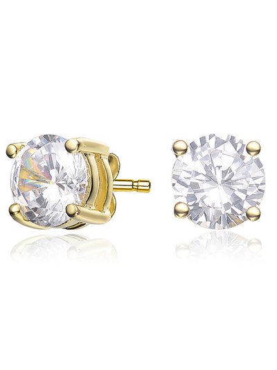 Genevive Sterling Silver 14k Yellow Gold plated With Clear Cubic Zirconia Solitaire Stud Earrings product