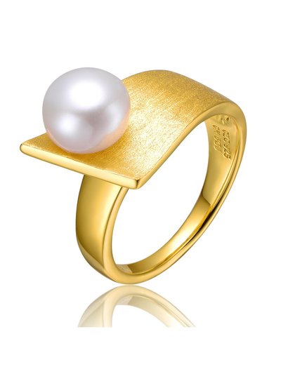 Genevive Sterling Silver 14k Yellow Gold Plated With Genuine Freshwater Pearl Linear Ring product
