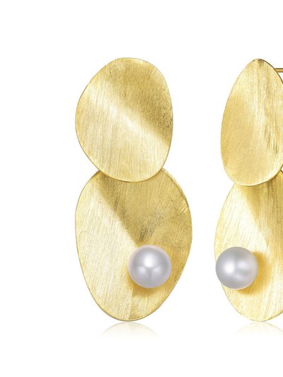 Genevive Sterling Silver 14k Yellow Gold Plated with Genuine Freshwater Pearl Unique Earrings product