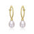 Sterling Silver 14k Yellow Gold Plated with Pearl & Cubic Zirconia Oblong Marquise Drop Earrings